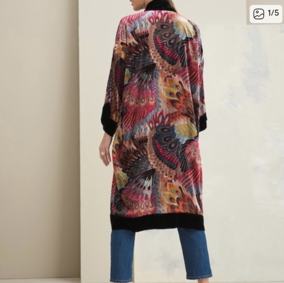 Chico’s Travelers Velvet Peacock Kimono Size L/XL - Picture 6 of 14